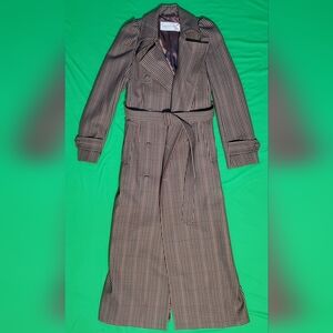 Dries Van Noten Remis Wool Check Belted Trench Coat, Size 6 US (38 FR)